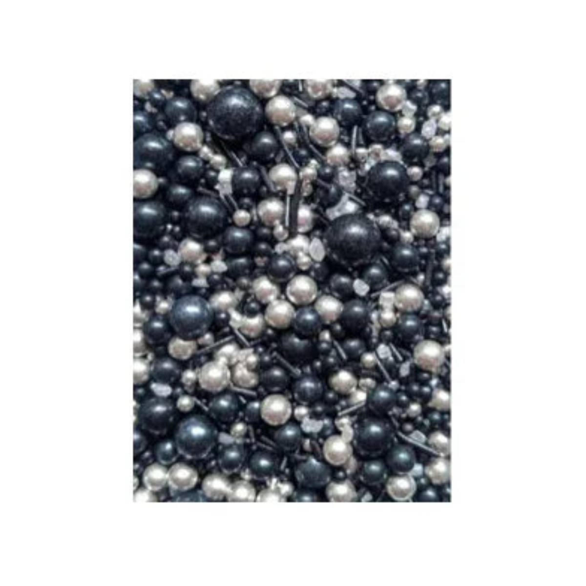 Pete & Will's black and silver edible sugar pearls and sprinkles for cake decoration