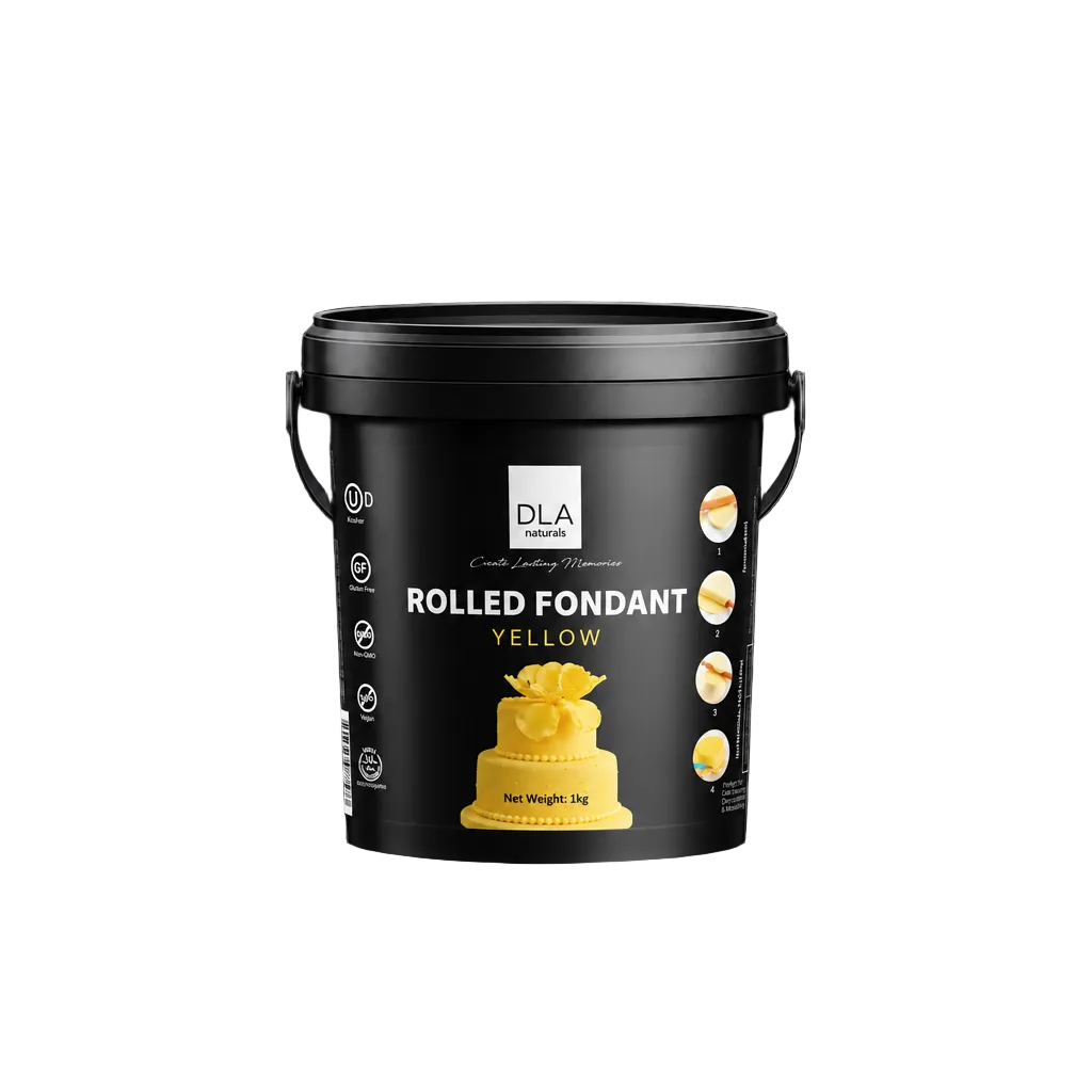 DLA Naturals Rolled Fondant in Yellow, 1kg bucket for cake decoration