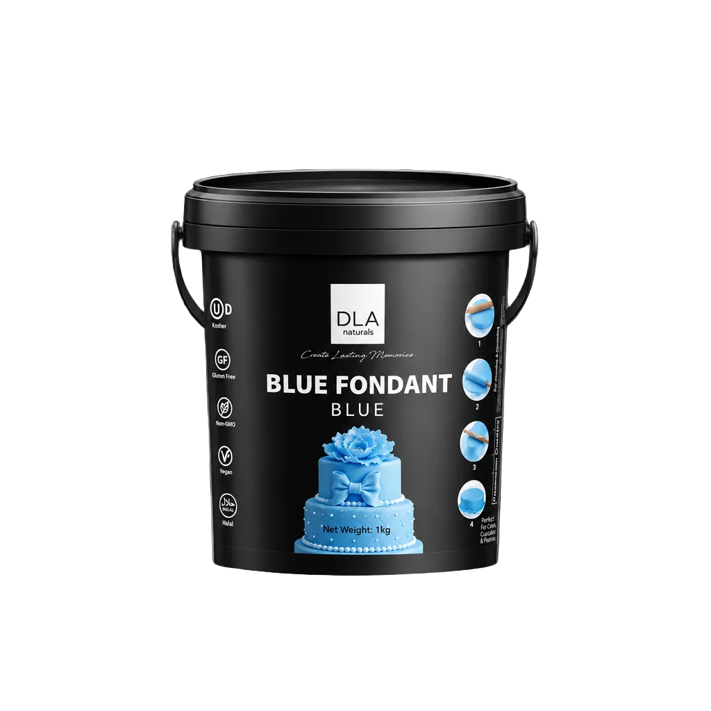 DLA Naturals Rolled Fondant in blue, 1kg bucket for cake decorations.