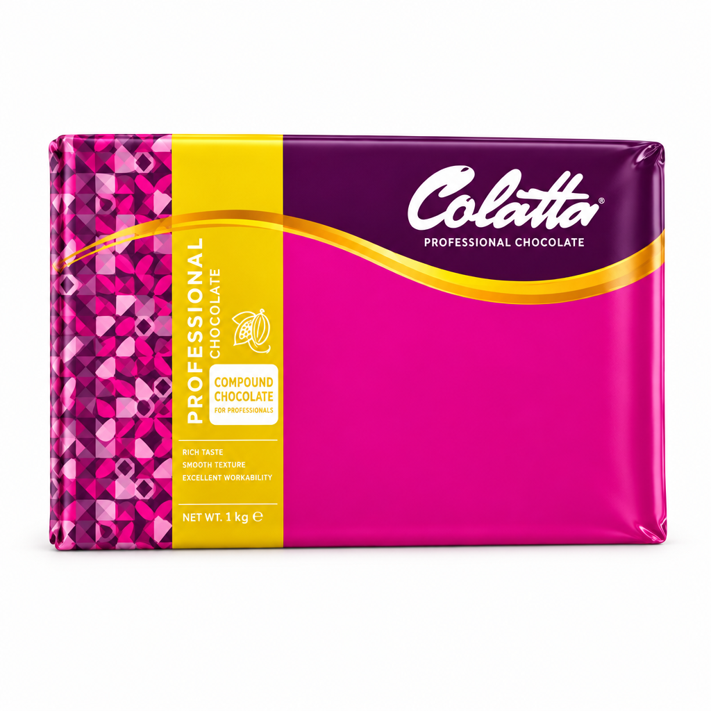 unitedbakerysupplies Colatta White Compound Block packaging in pink and yellow