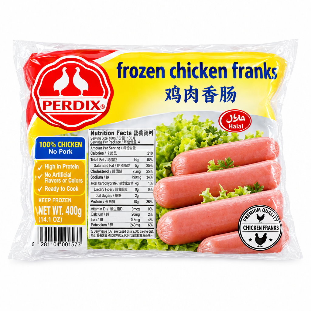 Package of unitedbakerysupplies frozen chicken franks