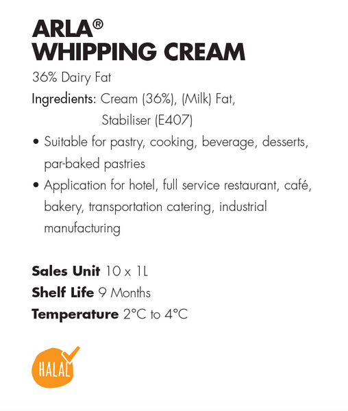 Arla Whipping Cream 36% - unitedbakerysupplies