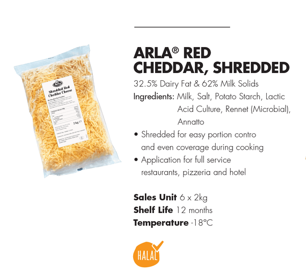 Arla Shredded Red Cheddar Cheese - unitedbakerysupplies